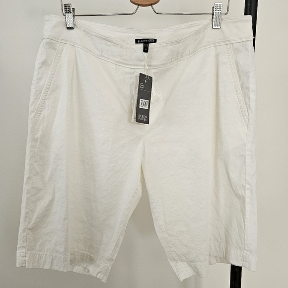 Eileen Fisher Shorts Size 16 White Walking NWT Linen Viscose Stretch Pockets